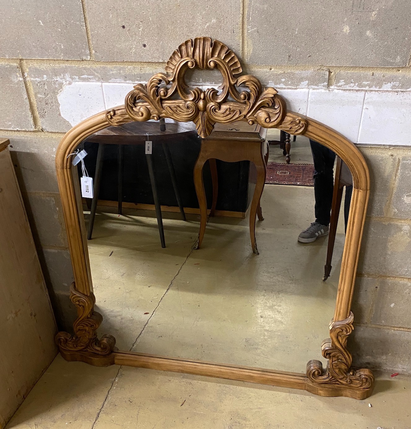 A Victorian style carved beech overmantel mirror, width 120cm, height 124cm